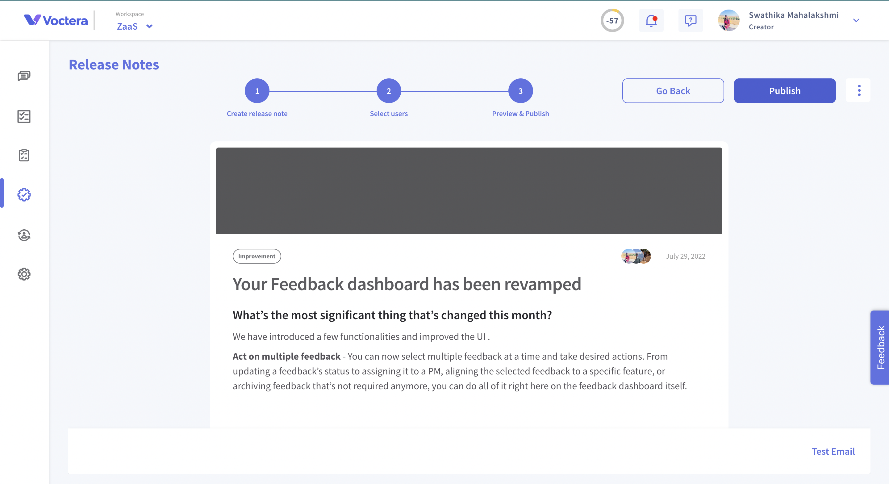 Preview and publish release note feature added
