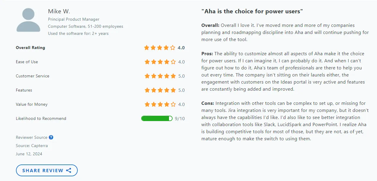 Aha! user review