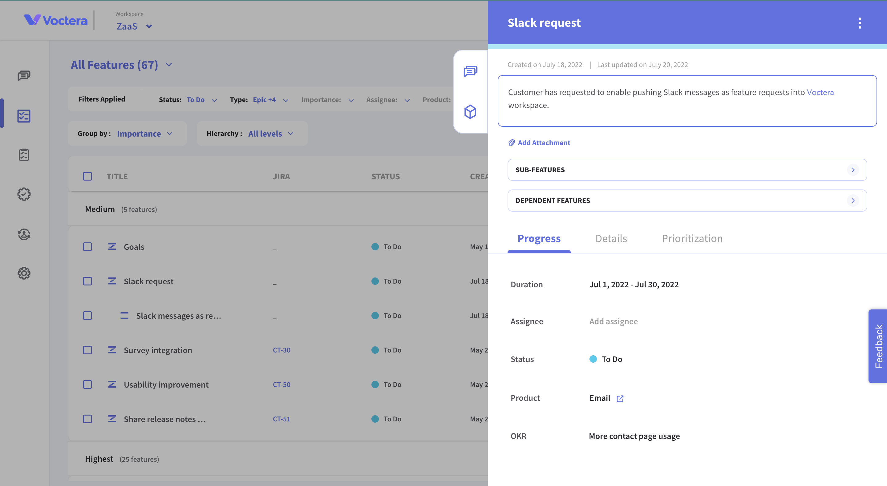 Slack request in Voctera