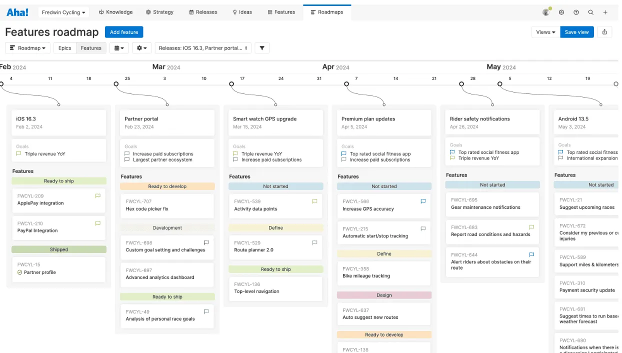 Aha roadmap feature