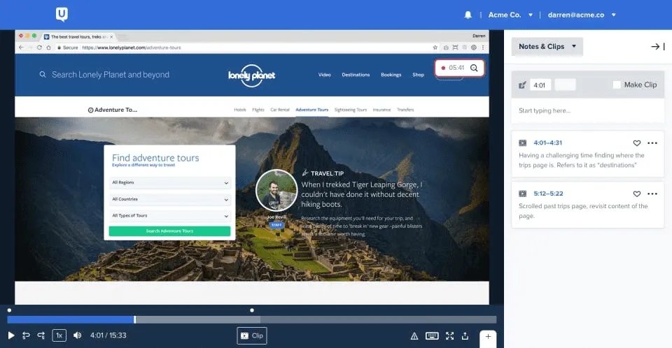 Usertesting dashboard