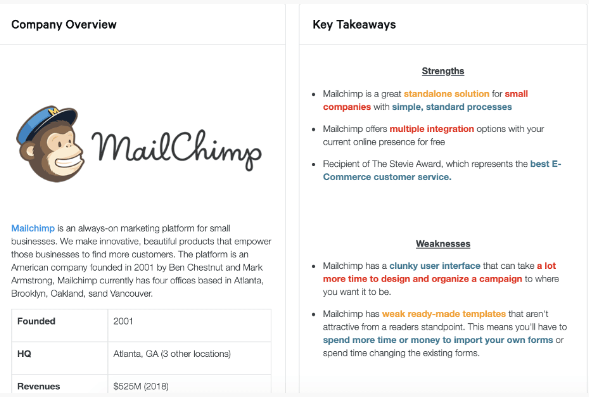 Mailchimp battle card example