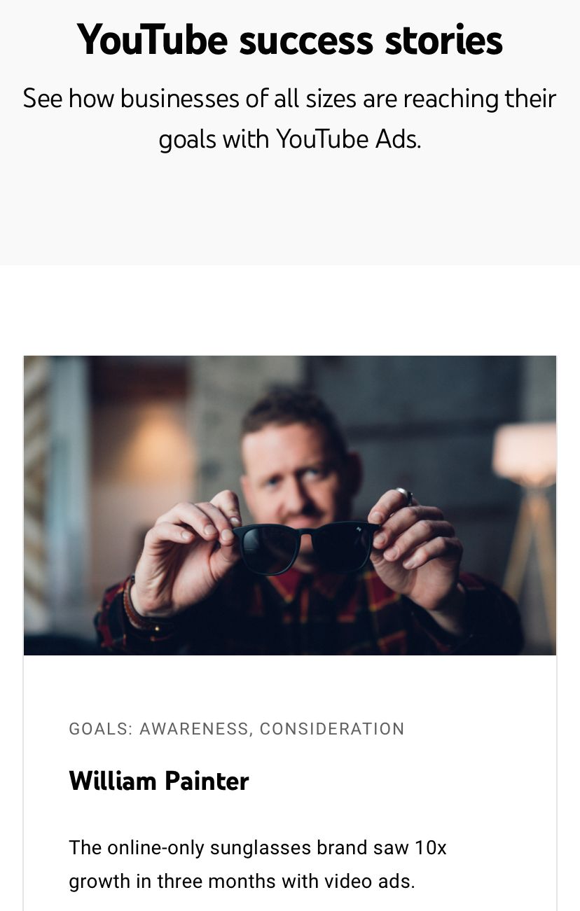 YouTube Success Stories page